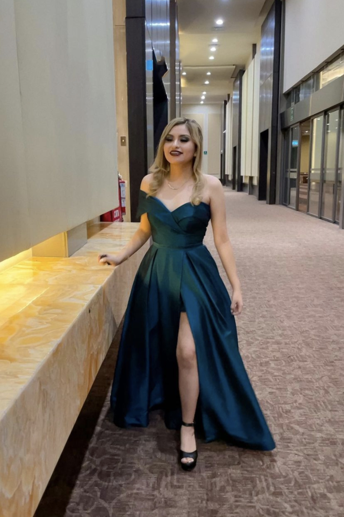 Green satin long A line prom dress evening dress