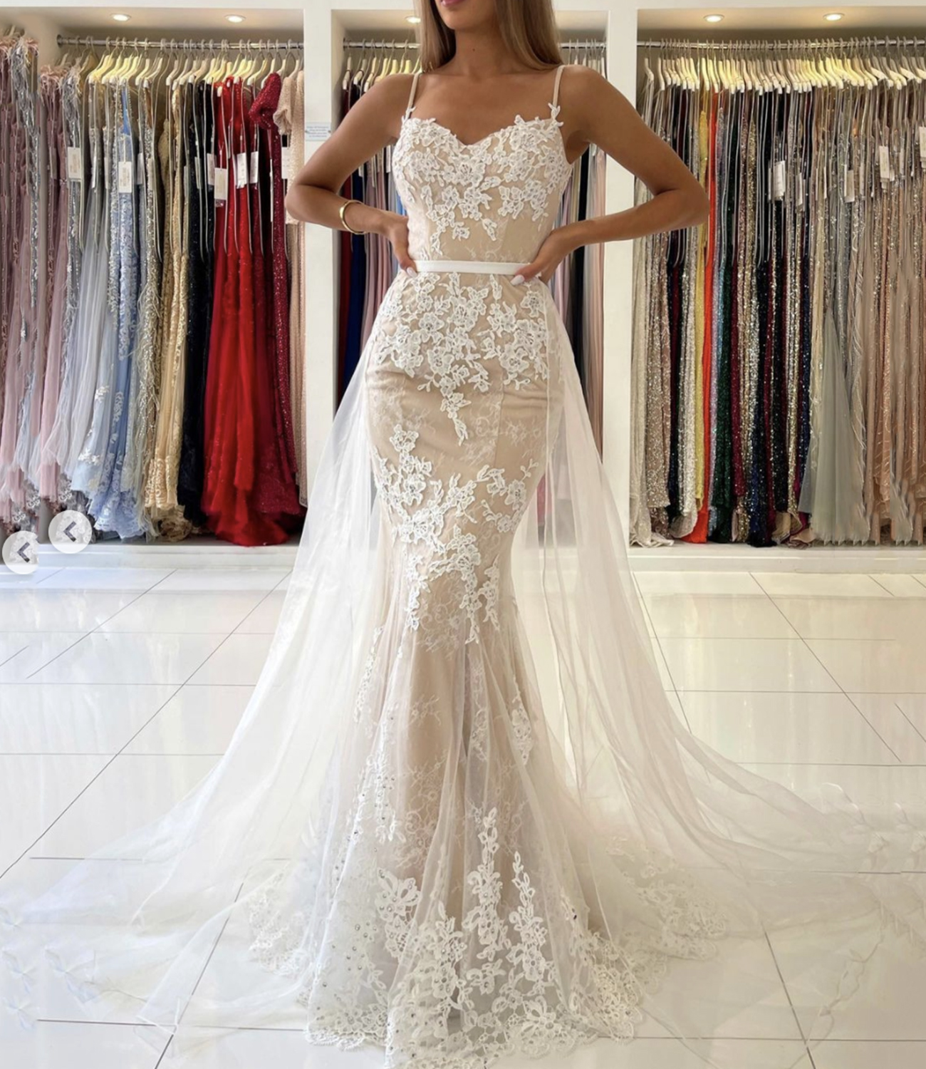 Champagne lace long A line prom dress evening dress