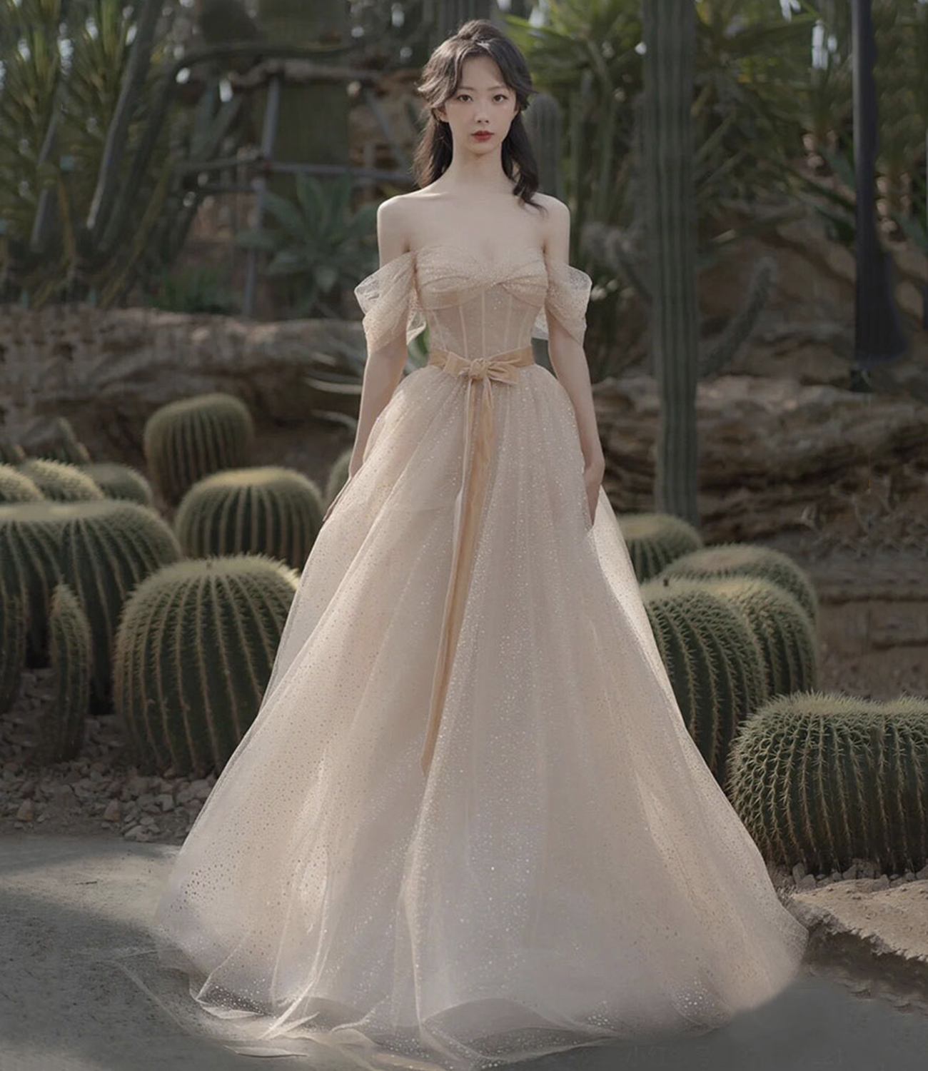 Pink tulle long A line prom dress pink evening dress