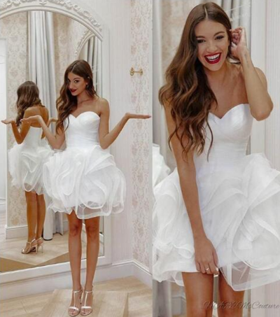 Sweetheart A-line Short Wedding Dress, Tulle Wedding Dress