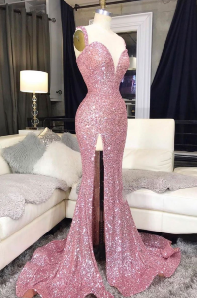 Sweetheart sequin long prom dress sexy evening dress