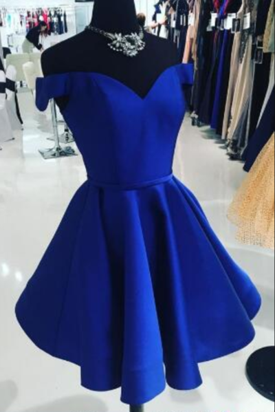 Off the Shoulder Short Prom Dress,Royal Blue Homecoming Dress
