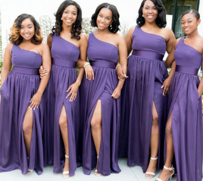 One Shoulder Purple Bridesmaid Dresses with Split