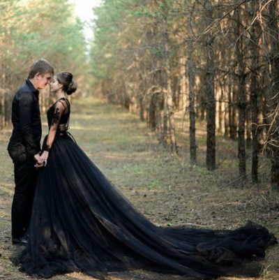 V Neck Black Lace Wedding Dresses for Bridal