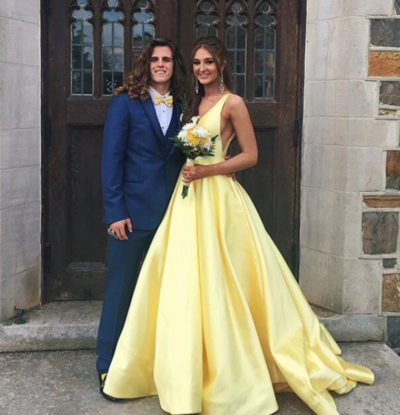Charming A-Line Yellow Satin Prom Dress