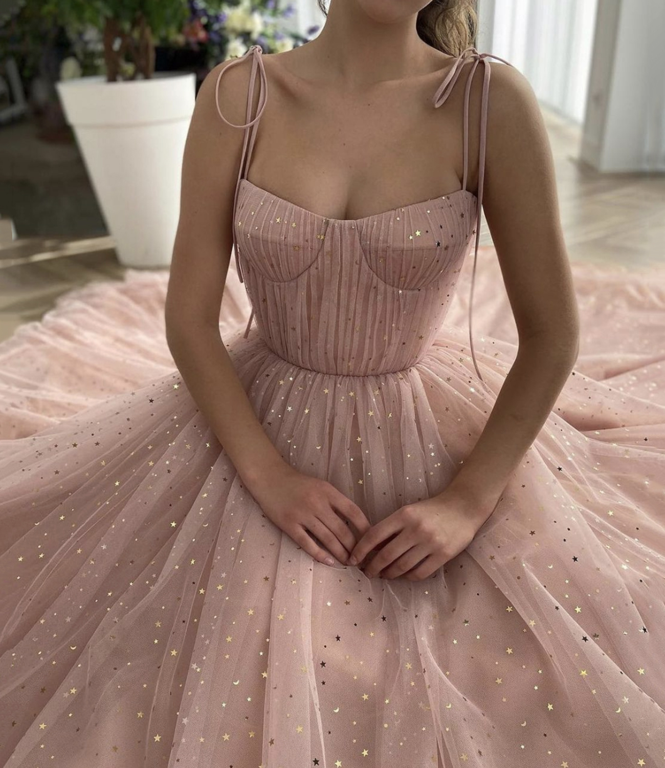 Pink tulle short A line prom dress homecoming dress