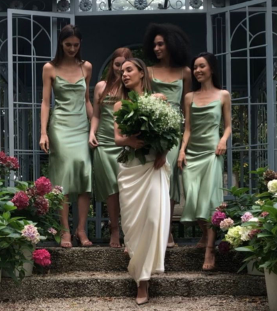 Spaghetti Straps Tea Length Bridesmaid Dresses