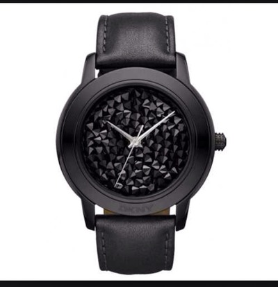 Dkny donna karan ny8434 glitz black swarovski crystal watch leather strap