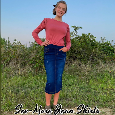 Classic Comfort Distressed & Pleats Mid Length Denim Skirt