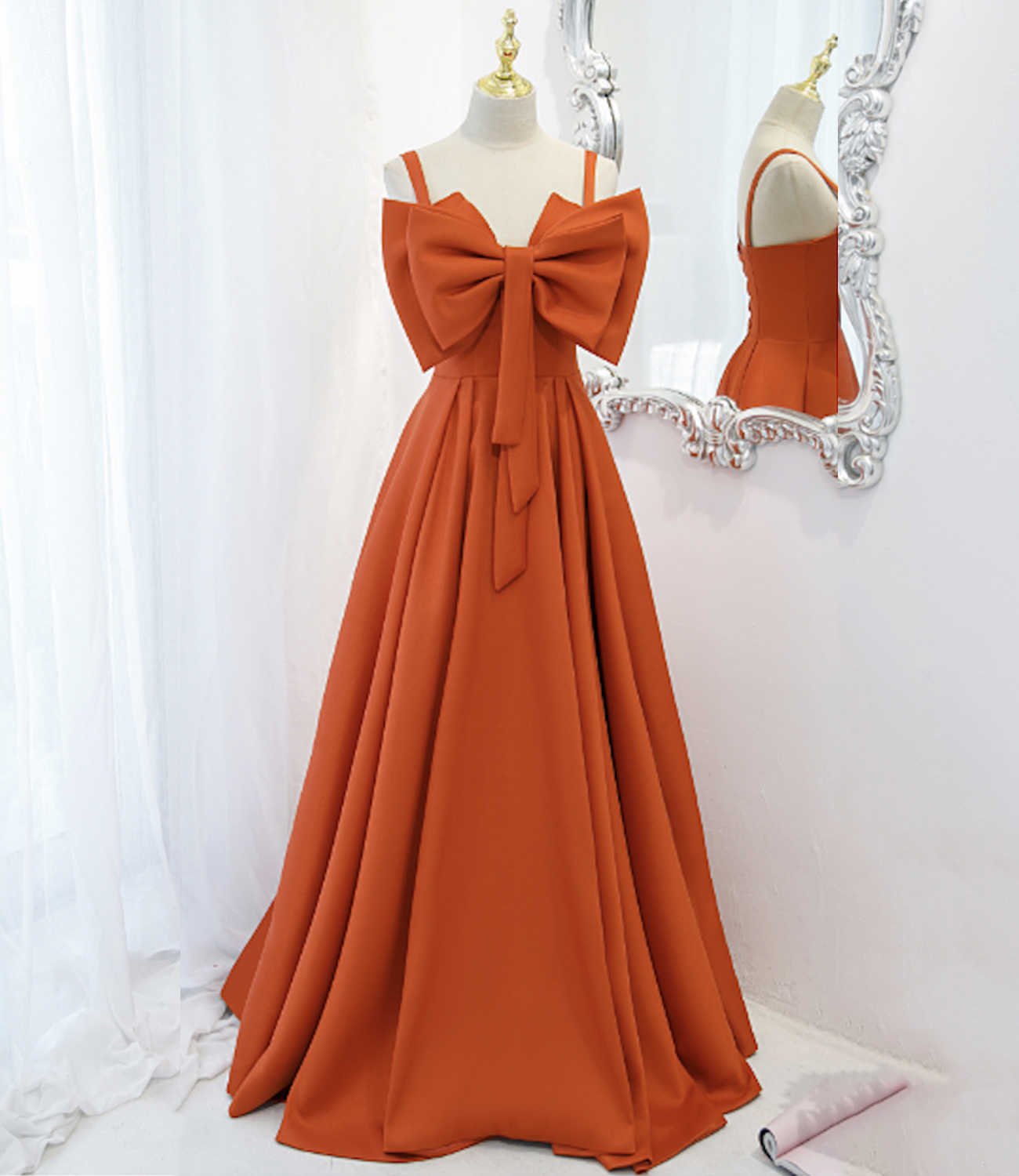 Cute bow long A line prom dress evening dress