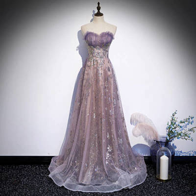 Sweetheart Lilac Sequined Long Formal Dress,558