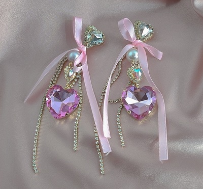 Glittery Love Crystal & Bow Earrings