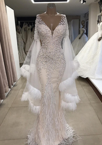 Sexy A Line V Neck Prom Dress With Beading ,Bridal Dress