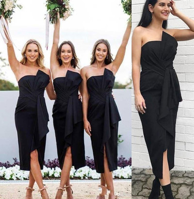 Bridesmaid Dresses Black Tea Length