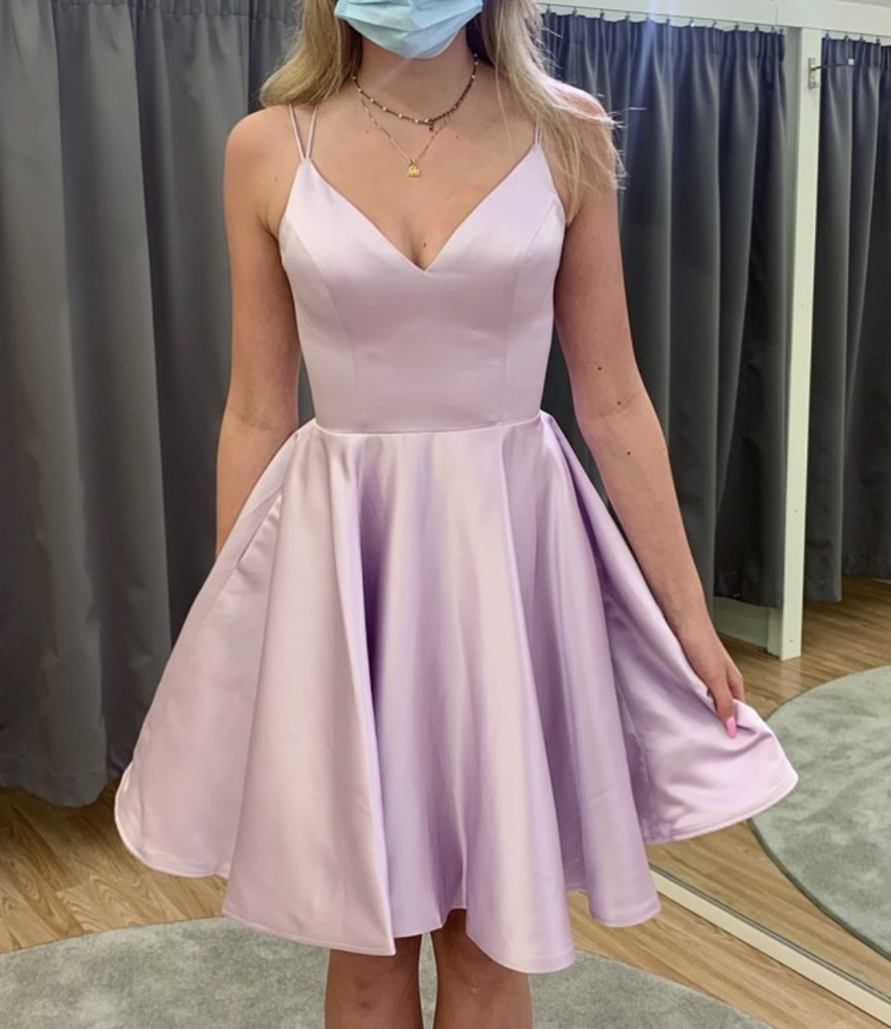 Pink satin short A line prom dress homecoming dress