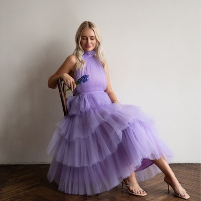 Princess A-Line Halter Tulle Ankle Length Prom Evening Dresses,Wedding Dresses