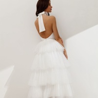 Princess A-Line Halter Tulle Ankle Length Prom Evening Dresses,Wedding Dresses - Thumbnail 4