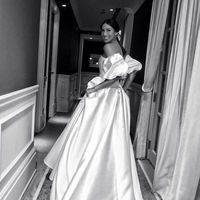 Gorgeous Strapless White Satin Wedding Dresses with Sleeves - Thumbnail 1