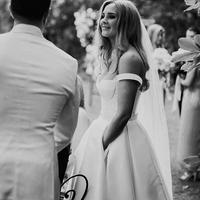 Elegant A-Line Off the Shoulder White Satin Wedding Dresses - Thumbnail 3