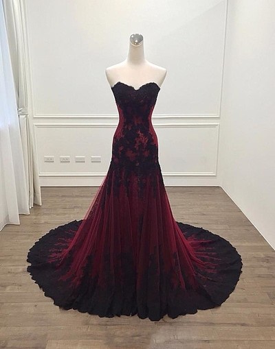 Deep Burgundy Evening Party Dress,Sweetheart Prom Dresses,Lace Appliques Evening Dresses,1097