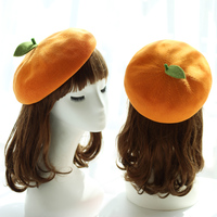 Cute Wool Orange Apple Fruits Beret Hat - Thumbnail 5