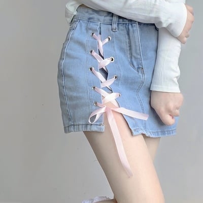 Harajuku new lace-up hip skirt denim skirt - Thumbnail 4