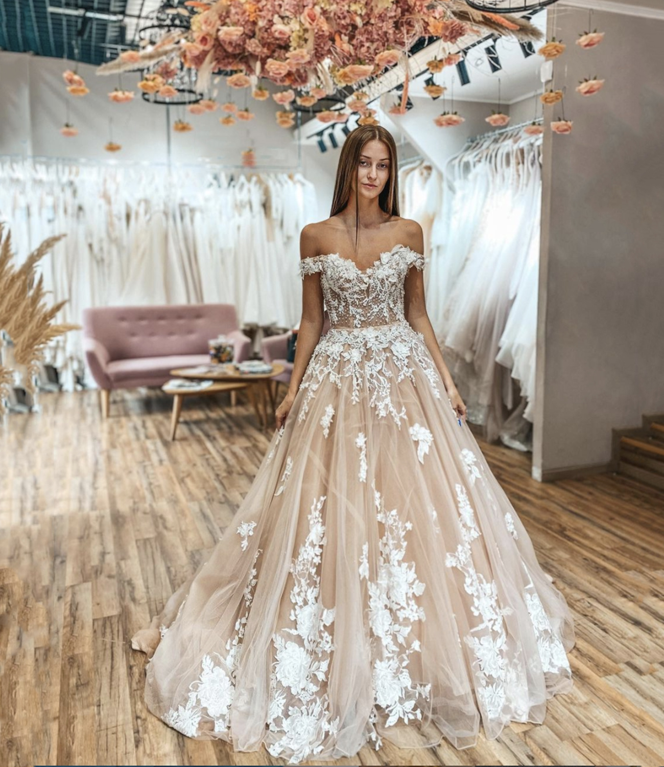 Champagne lace long A line ball gown dress fashion dress