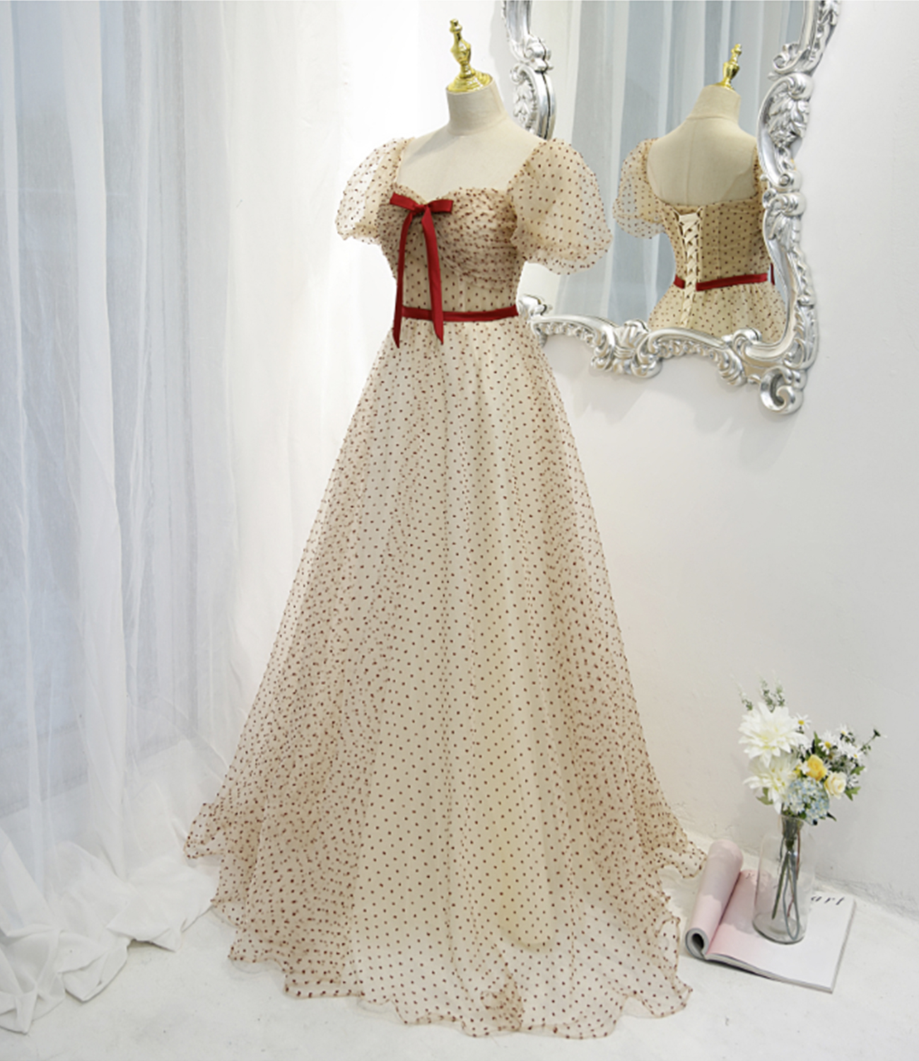 Cute tulle long A line prom dress evening dress