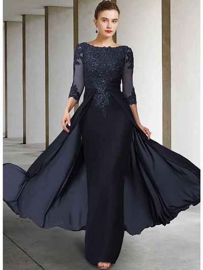 Elegant Sheath 3/4 Sleeves Long Mother of the Bride Dresses with Appliques