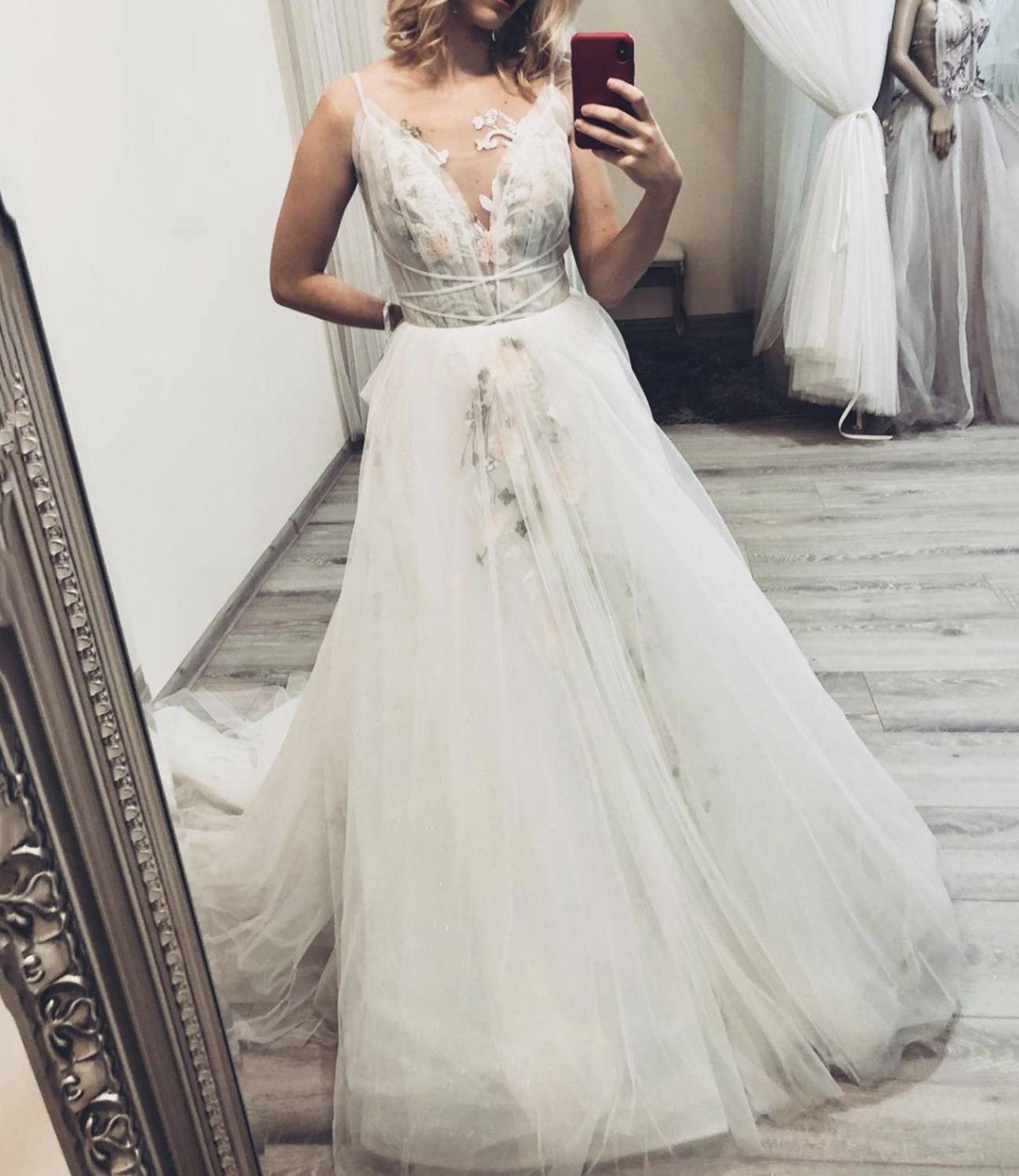 Cute tulle lace long A line prom dress evening dress