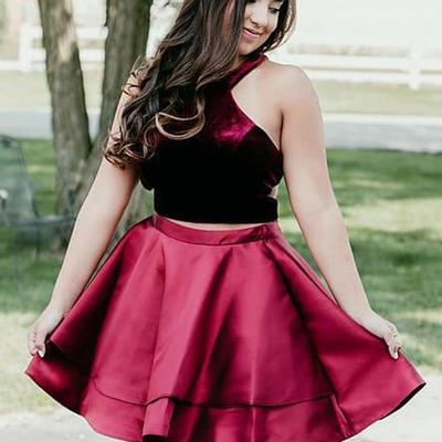 Two piece dark red short homecoming dresses - Thumbnail 2