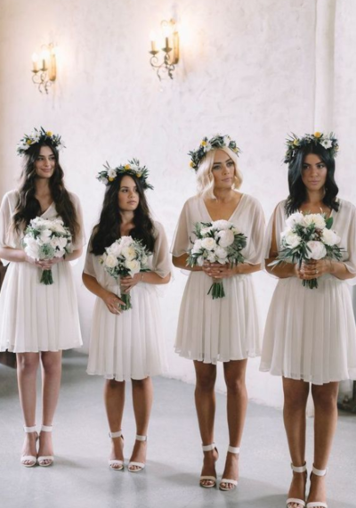 Simple V-Neck Above Knee Chiffon Bridesmaid Dress