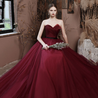 Burgundy off shoulder long  A line prom dress evening dress - Thumbnail 1