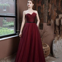 Burgundy off shoulder long  A line prom dress evening dress - Thumbnail 2