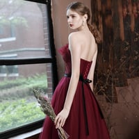 Burgundy off shoulder long  A line prom dress evening dress - Thumbnail 3