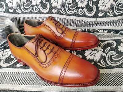 Handmade Brown Cap Toe Leather Lace Up Office Shoes