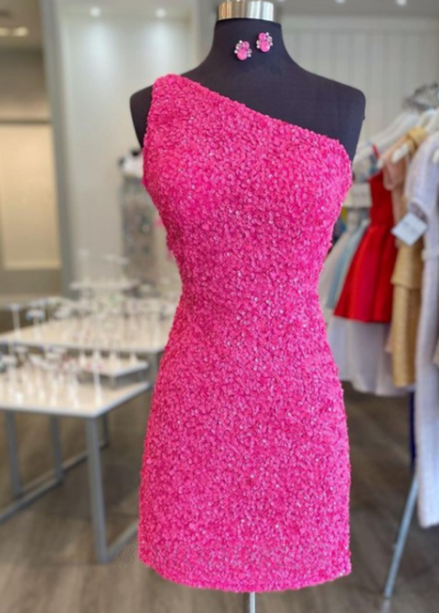Sexy Open Back Sequin One Shoulder Homecoming Dress