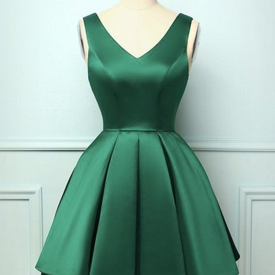 Gorgeous a line green satin short homecoming dress party dress - Thumbnail 2