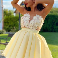 Yellow Homeccoming Dresses Short Length with Appliques - Thumbnail 1