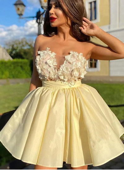 Yellow Homeccoming Dresses Short Length with Appliques