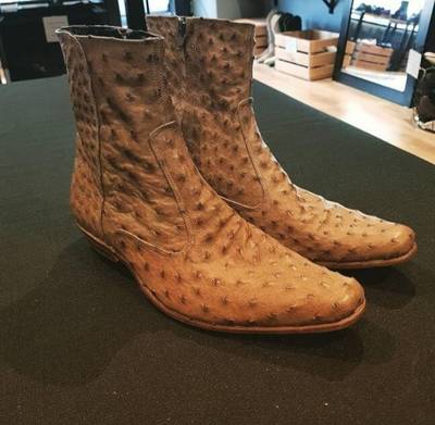 New Handmade Pure Tan Ostrich Leather One Side Zip Boots for Men's