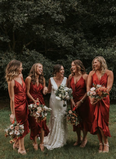 V Neck Tea Length Boho Bridesmaid Dress