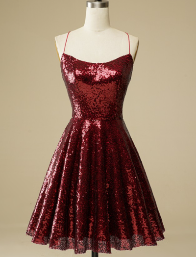 Sequin Burgundy Short Prom/Homecoming Dress