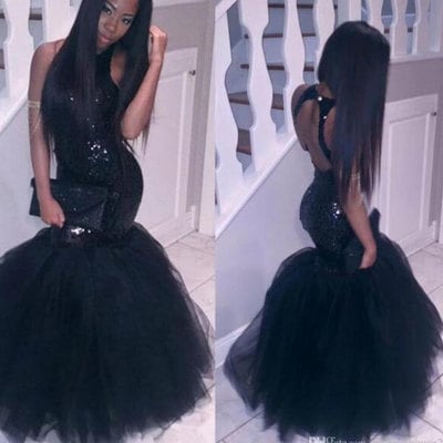 Mermaid black prom dresses for women - Thumbnail 2