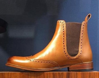 New Handmade Tan Genuine Leather Chelsea Boots For Men's