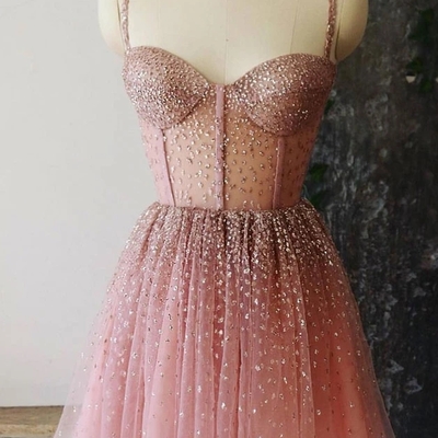 Beautiful a-line sweetheart pink tulle short homecoming dresses with beading - Thumbnail 2