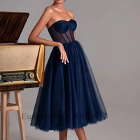 Princess A-Line Sweetheart Dark Green Tulle Tea Length Homecoming Dresses - Thumbnail 1