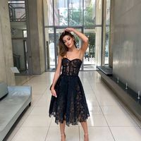 Stylish A-Line Sweetheart Black Lace Midi Homecoming Dresses,Evening Party Dresses - Thumbnail 1