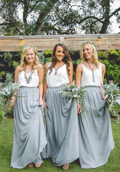A Line Boho Bridesmaid Dress with Chiffon Skirt
