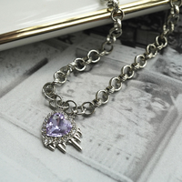 European French Fire Flame Love Heart Silver Chain Luxury Purple Violet Rhinestone Gemstone Pendant Necklace - Thumbnail 2